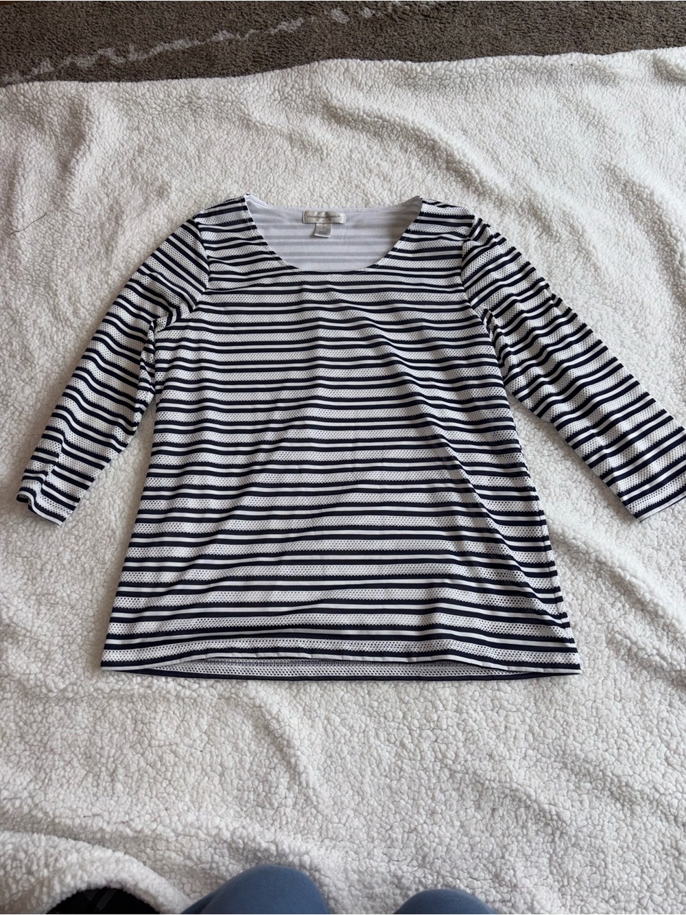Christopher & Banks Navy and White Striped Scoop Neck Top